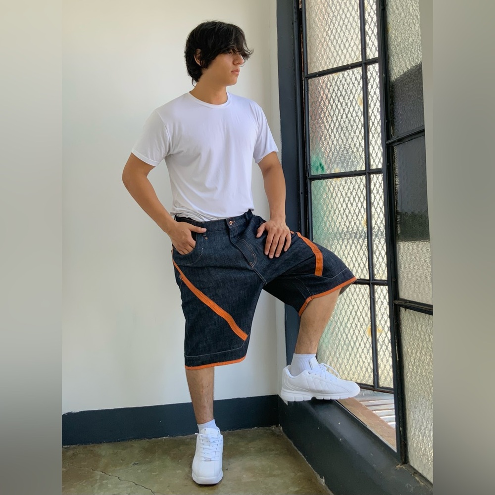 Men's Azzure Dk Blue | Orange Denim Shorts NWT